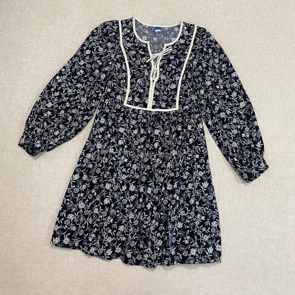 Old Navy Cotton Blend Black Floral Long-Sleeve Boho Mini Dress size M
